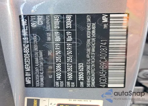 2012 Mercedes-Benz Ml 350 4Matic z USA, uszkodzony, nr VIN 4JGDA5HB9CA008741